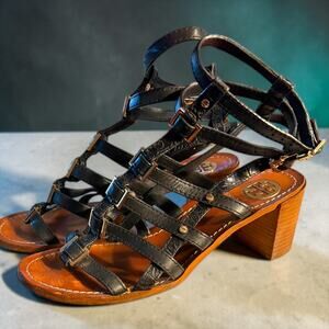 Sz 8 TORY BURCH Women's Reggie Black Leather Studded OpenToe Gladiator Sandals